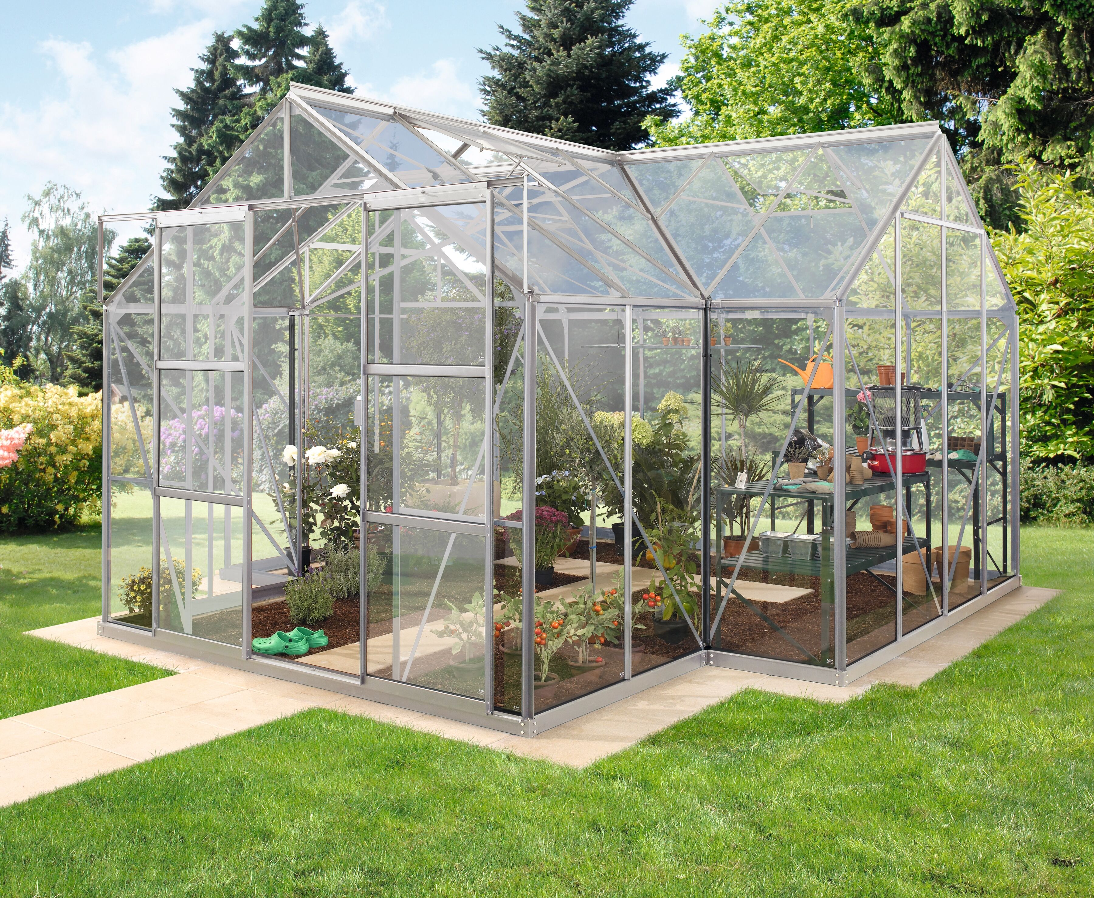 Gewächshaus VITAVIA "Sirona", silber (silberfarben), B:381cm T:381cm, Gewächshäuser, Gewächshaus