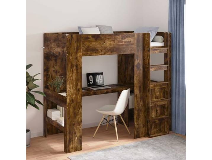 Holzwerkstoff Konstruktion platzsparendes Loft Einzelbett mit Schreibtisch Etagenbettgestell mit Schreibtisch Geräucherte Eiche Hochbett mit Schreibtisch und Regal Platzsparendes Etagenbett für