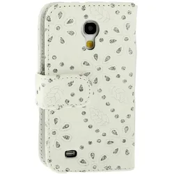 König Design Schutzhülle Handytasche (Flip Quer) + Handytasche Flip Strass für Handy Samsung Galaxy S4 mini (Samsung Galaxy S4 mini), Smartphone Hülle, Schwarz, Weiss