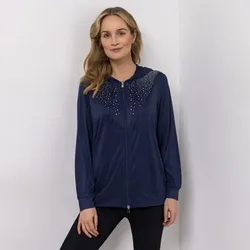 JERYMOOD HOMEWEAR Jacke, 1/1 Arm 2-Wege-Reißverschluss Strassdetails Kapuze mit Bindeband