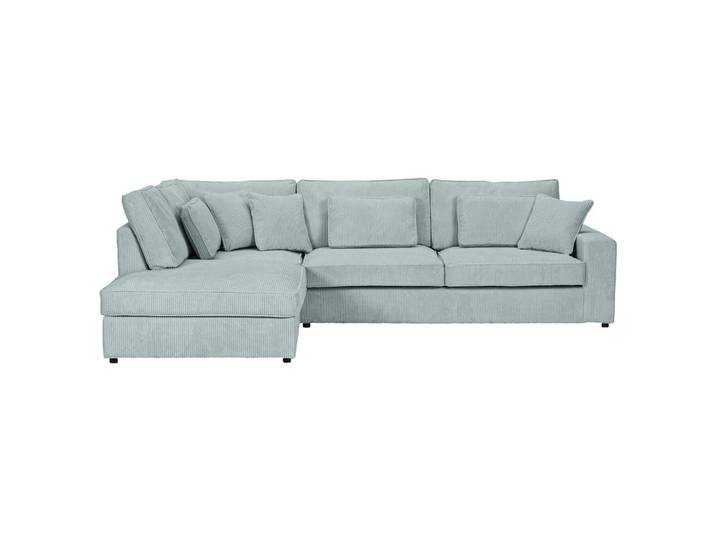 Carryhome Ecksofa, Hellblau, Kunststoff, Füllung: Schaumstoffflocken,Schaumstoffflocken,Schaumstoffflocken, Ottomane links, L-Form, 307x228 cm, seitenverkehrt erhältlich, Rücken echt, Wohnzimmer, Sofas & Couches, Wohnlandschaften, Ecksofas