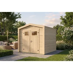 Weka Mehrzweck-Gartenhaus Killarney - 19/28 mm 235 x 235 cm - 19 mm (Gr. 1) Grundmodell ohne Erweiterung Zweiflüglige Tür mit 1/4 verglast naturbelassen