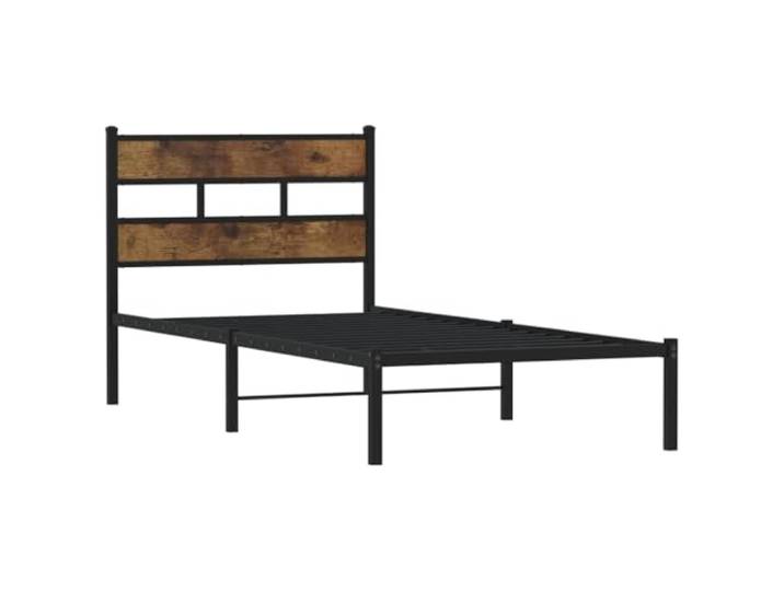 KTHLBRH Bettrahmen aus Metall Eiche Rauchgrau 107 x 203 cm Bettgestell aus Eisen, Lattenrost, Kopfteil, Stauraum unter dem Bett