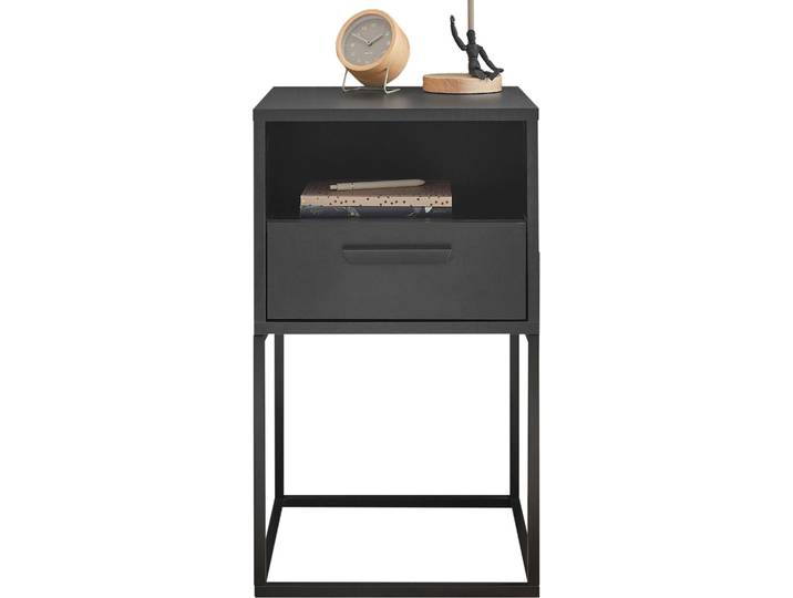 Nachtkommode SCHLAFKONTOR Cudro Nachttisch auf Fußgestell , schwarz (graphit), B:40cm H:65cm T:38,5cm, Melamin, Sideboards, Nachtkommode, mit einem offenen Fach für schnellen Zugriff