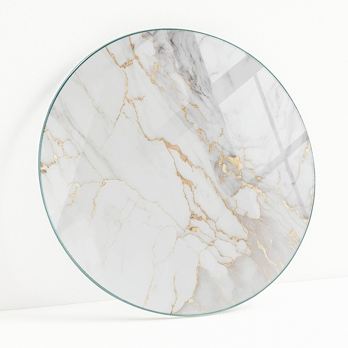 Wallfluent Rond Marmer Look Glazen Tafelblad - Wit - Diameter: 60 cm