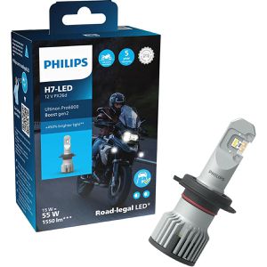 Philips Motorrad-Lampe Ultinon Pro6000 Boost, 5800 Kelvin, H7, 12 V / 15 W, Fern- & Abblendlicht, ECE-geprüft, LED, 1 Stück