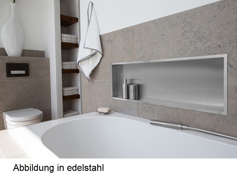 ESS BOX 10 Edelstahl gebürstet Wandnische 90x30x10 cm mit Rahmen Edelstahl gebürstet, inkl. Rohbause BOX-90x30x10