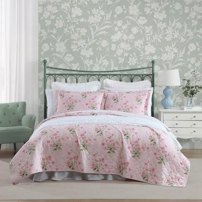 Laura Ashley Veronicas Bouquet Cotton Reversible Pink Quilt Set