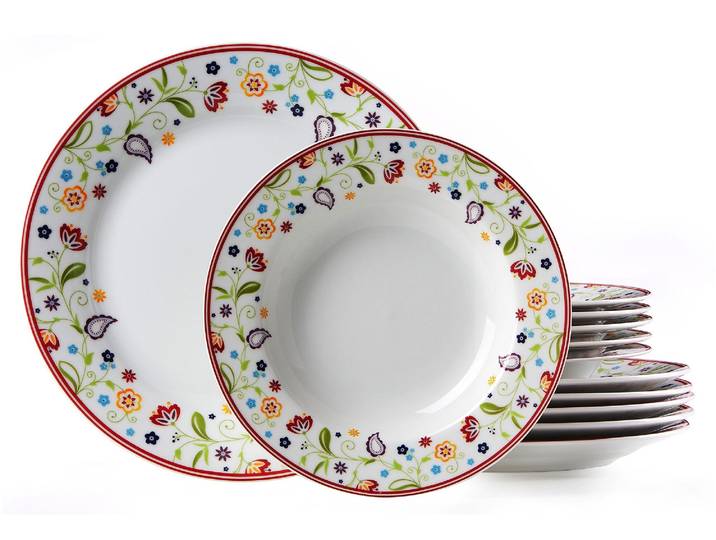 Tafelservice RITZENHOFF & BREKER Doppio Shanti, Teller Set, Geschirr-Set , bunt (weiß, bunt), 12 Stk., Porzellan, Geschirr-Sets, Tafelservice, 12 Teile, für 6 Personen