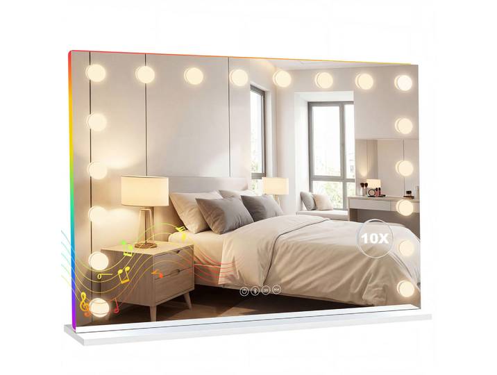 ComfortXL Schminkspiegel De-18035 18 Led, RGB Licht, Bluetooth Weiß, Glas, 14x80x60 cm, Spiegel, Schminkspiegel