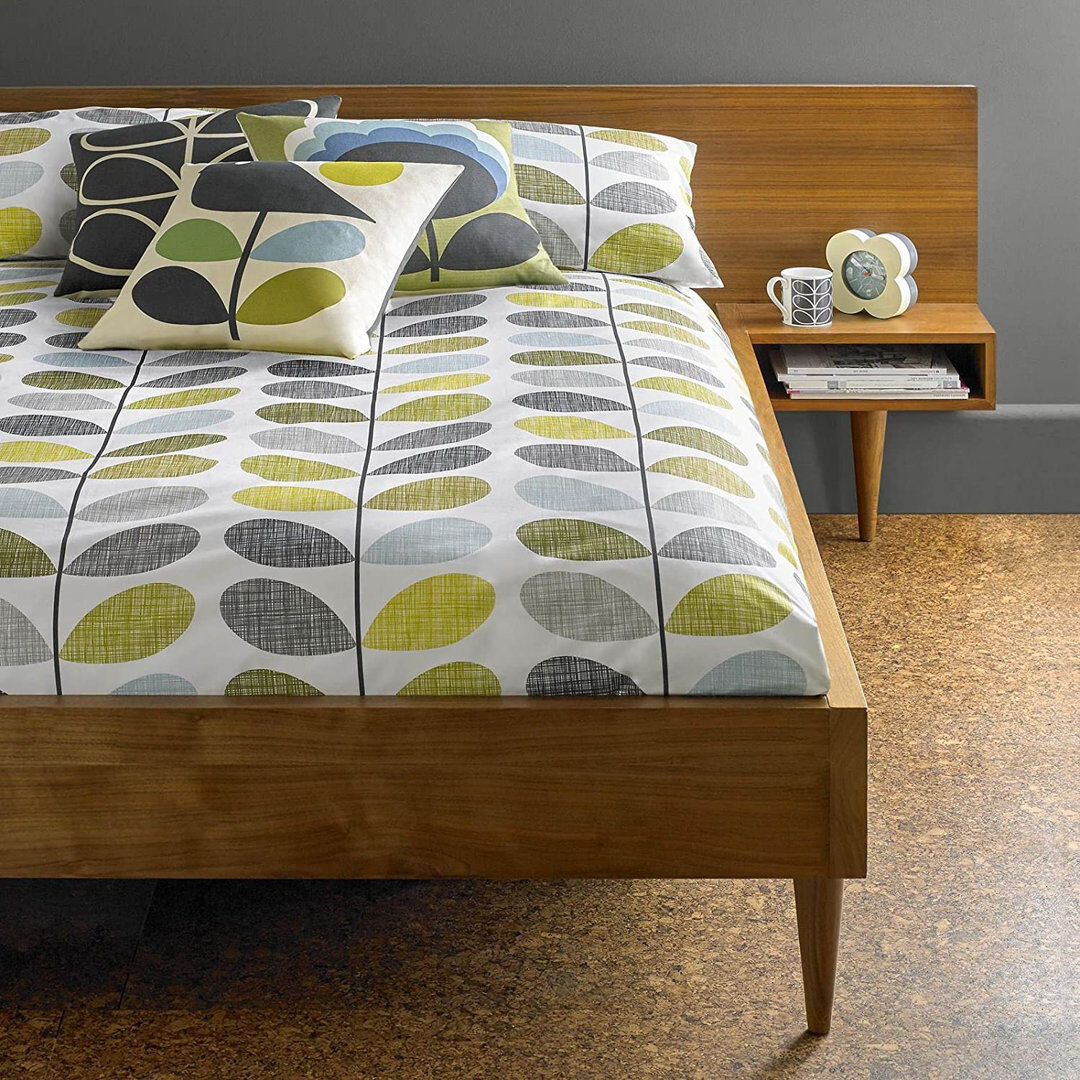Orla Kiely Scribble Stem Duck Egg King Duvet Cover Gold/Blue/Grey Double Duvet Cover
