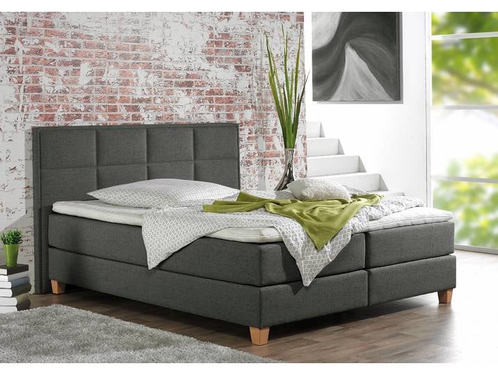Boxspringbett, Struktur fein, Anthrazit, 211×209 cm, 7-Zonen-Kaltschaummatratze, Klassisch, Home Affaire