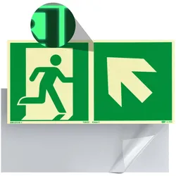 Fluchtwegschild langnachleuchtend, Kunststoff, ISO 7010 links aufwärts, grün, weiß