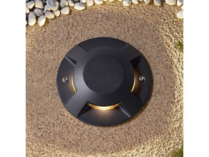 Jeffrey projecteur de sol LED Noir 4 sorties de lumière - Lucande - Terrasse - Moderne - Aluminium - Rond
