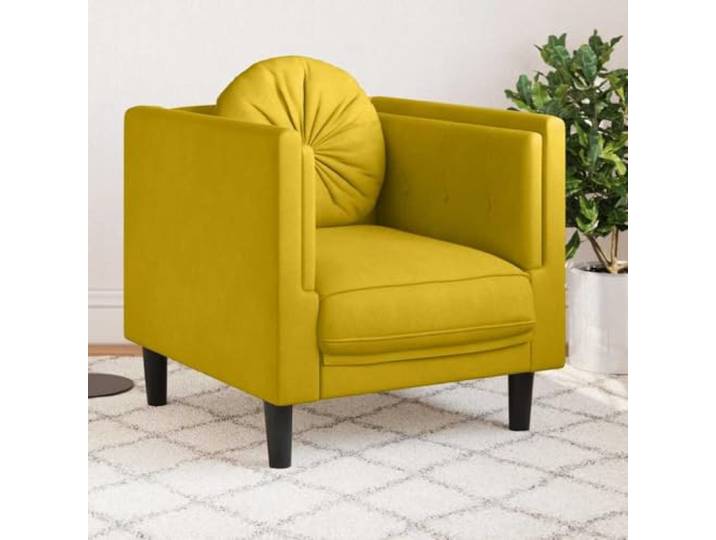 HEFZGDB Sessel mit Kissen Gelb Samt - Weicher Velours Stoff und Komfortables Sitzgefühl mit Gepolsterter Sitzfläche, Stabile Beine für Wohnzimmer und Entspannung, Modernes Design