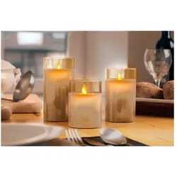 goobay 3er-Set LED Kerzen im Glas - gold weiß, 7.5x7.5 cm
