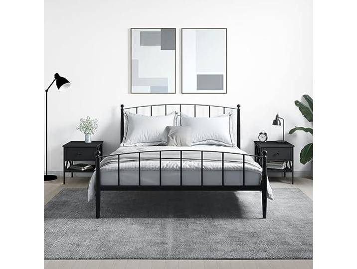 HEFZGDB Nachttische 2 STK. Schwarz 40x42x45 cm Holzwerkstoff Industriestil mit Eisenrahmen und verstellbaren Füßen für Stauraum und Stabilität