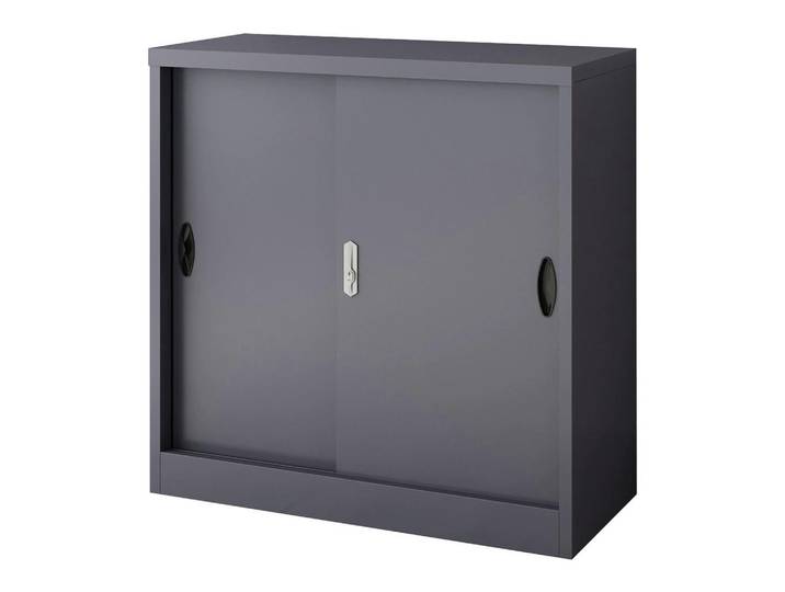[en.casa] Aktenschrank Rieti, Dunkelgrau, Metall, 90x90x40 cm, Büromöbel, Büroschränke, Aktenschränke