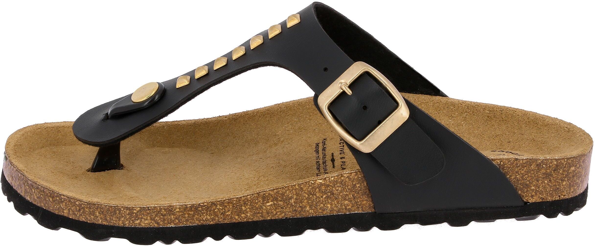 Pantolette LICO "Zehenstegpantolette Bioline Goldstar", Damen, Gr. 37, schwarz, Synthetik, Schuhe Pantolette schwarz 37