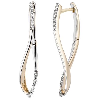 Paar Creolen JOBO, gelb (gelbgold 585), Ohrringe, Damen, P1 = bei 10-facher Vergrößerung erkennbare Einschlüsse, Diamanten Gelbgold 585, Diamanten, Gelbgold 585, 585 Gold bicolor mit 28 Diamanten