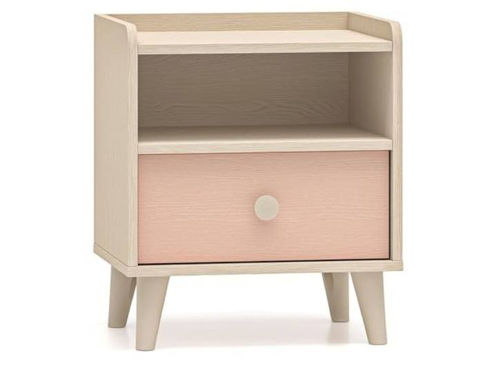 Lomadox Jugendzimmer Nachtschrank in Sandbeige mit rosa, mit Softclose Schublade Nachtkommode Nachttisch