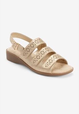 Women's The Sutton Suede-Like Adjustable Sandal by Comfortview in Champagne (Size 8 M)