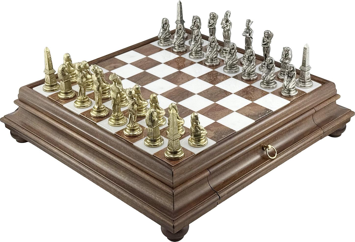 s italienisches Schachset Italfama aus Holz und Marmor 47x47 cm