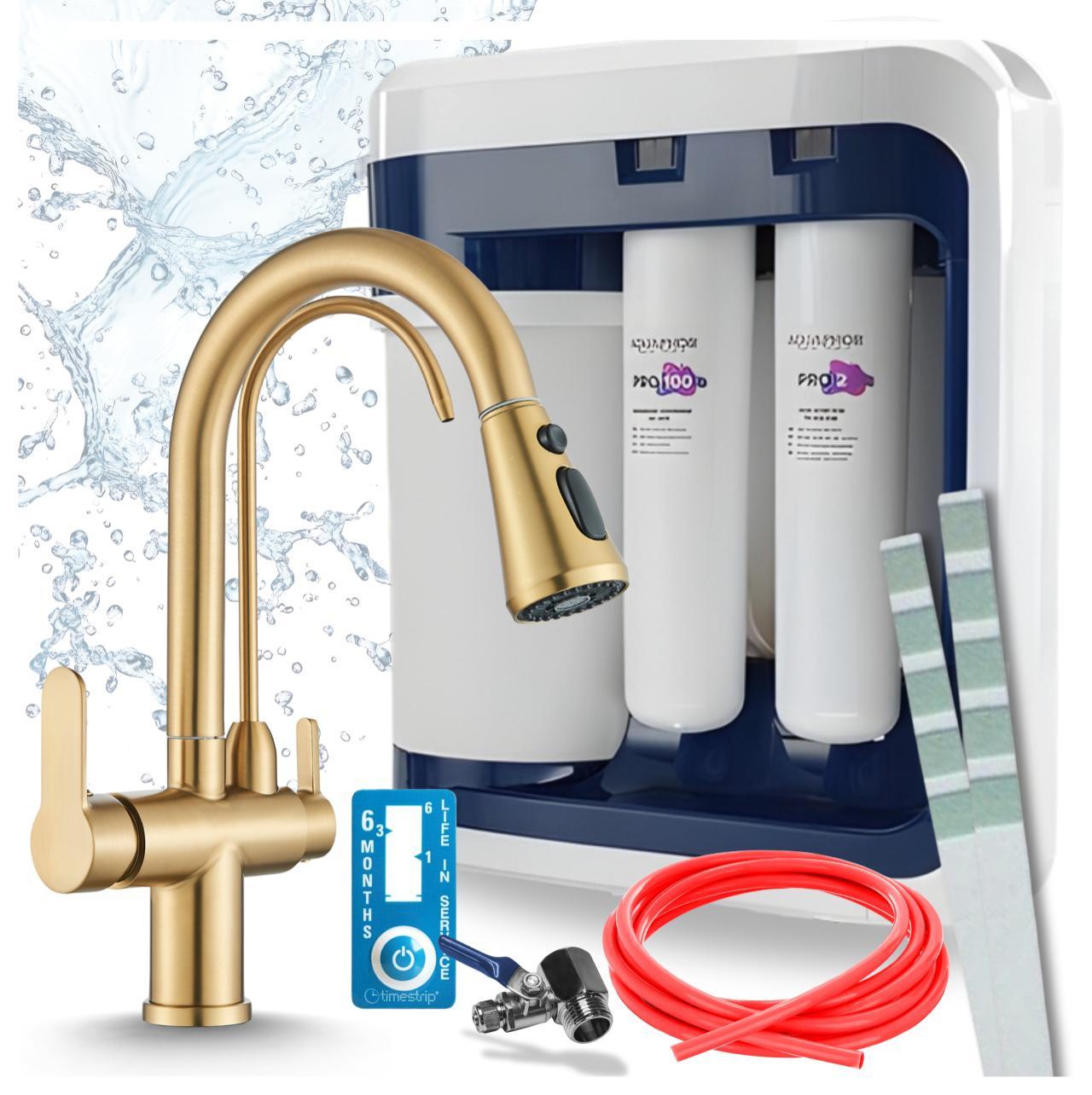 Ari 3-Wege-Küchenarmatur Nordic, Messing, Ausziehbare Spültischarmatur Im Set Mit Aquaphor Ro-202S Pro Wasserfiltersystem