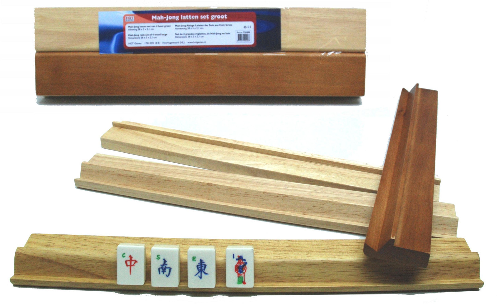 Hot Games Mahjong houten spelset, 4 stuks, 40 x 5 cm