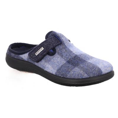 Pantoffel ROHDE "Bari", Damen, Gr. 38, Filz, blau, kariert, Schuhe, Hausschuh, Filz Clog, Homeslipper mit Klettverschluss