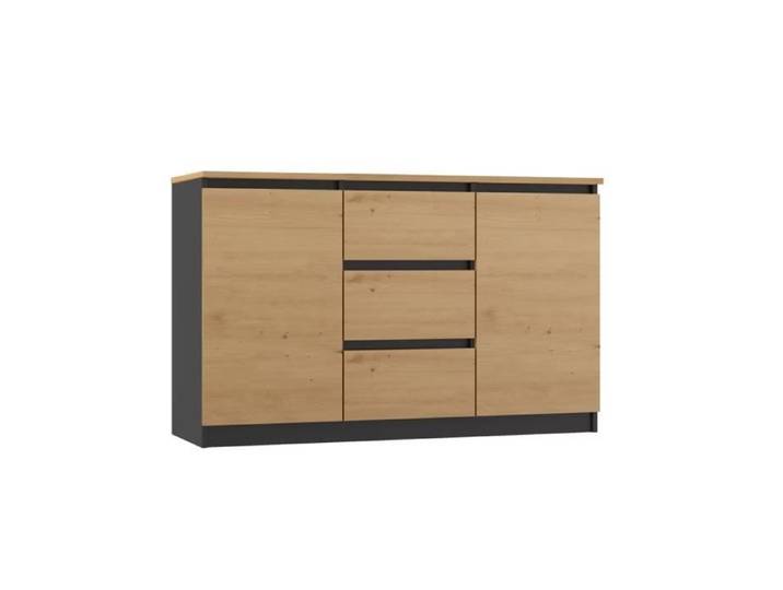MILENA - Commode 2 portes + 3 tiroirs - Dimensions : 75x120x40 - Meuble de rangement - Buffet