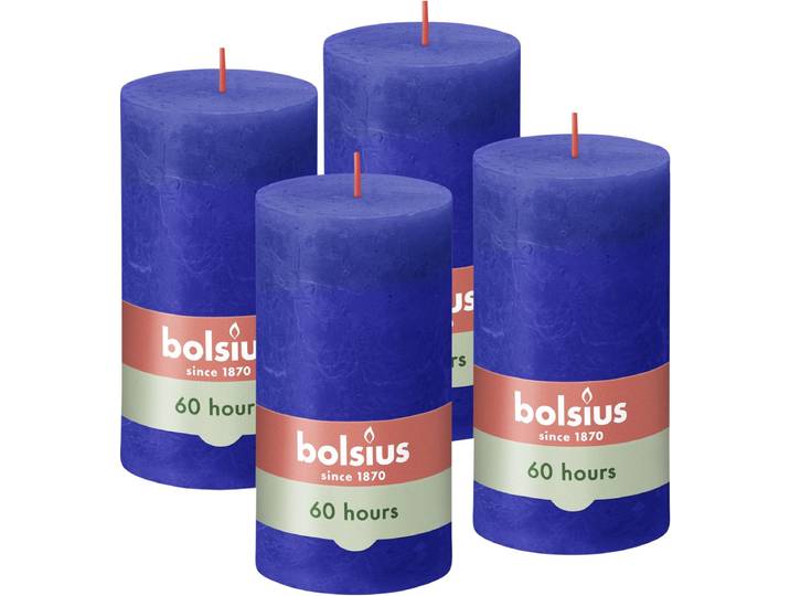 Bolsius - Rustieke Kaarsen - 4 Stuks - Blauw - 13cm - 60 branduren
