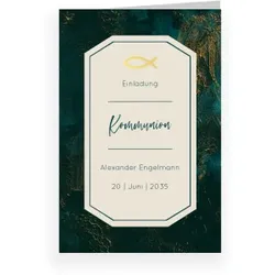 Kommunion Einladungskarten in Grün im Design "Goldener Anstrich" - Musterkarte