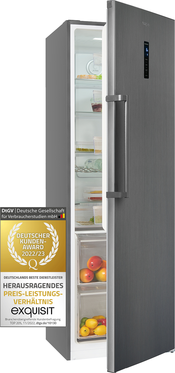 Exquisit Kühlschrank KS360-V-HE-040E inoxlook-az | 359 l Nutzinhalt | Edelstahloptik
