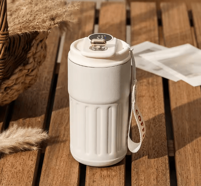 Inspire Essentials Smart Temperature Display Thermos Bottle Stainless Steel Vacuum Travel Mug white