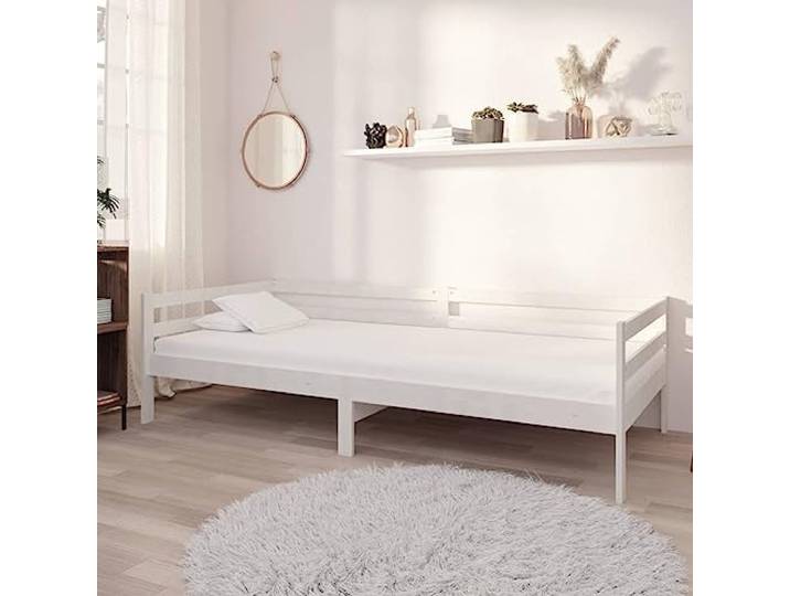 Massives Kiefernholz Gästebett mit weicher Matratze 90x200 cm Weiß Tagesbett mit Matratze 90x200 cm Weiß Kiefer Massivholz Schlafsofa Gästebett H3