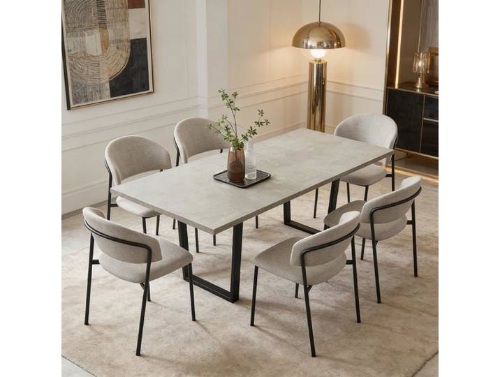 JIEXI Ensemble table de salle à manger extensible 6 chaises rembourrées table de cuisine extensible grise de 130 à 170 cm