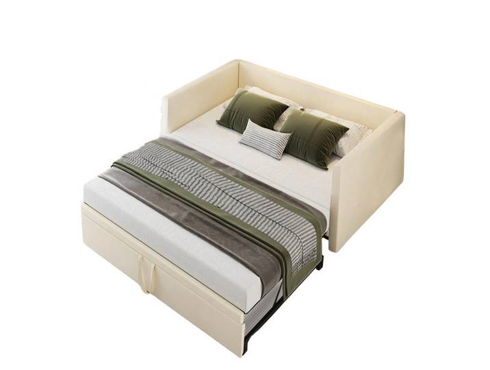 Shopentra Schlafsofa 90x200cm beige samt ausziehbar 180x200cm, Beige, 180x200 cm, Schlafzimmer, Betten