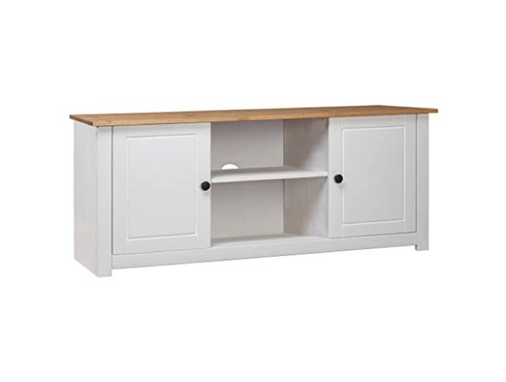 GHVBNMF TV-Schrank Massivholz Kiefer Lowboard Weiß 120x40x50 cm Rustikales Lowboard aus Kiefern-Massivholz mit 2 Türen und 2 Fächern für Ordnung im Wohnzimmer oder Schlafzimmer.