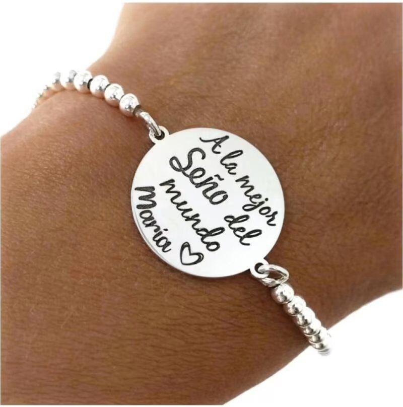Pulsera Minoplata Bolas De Plata De Ley 925 Personalizada Profesora Talla Única Mujer