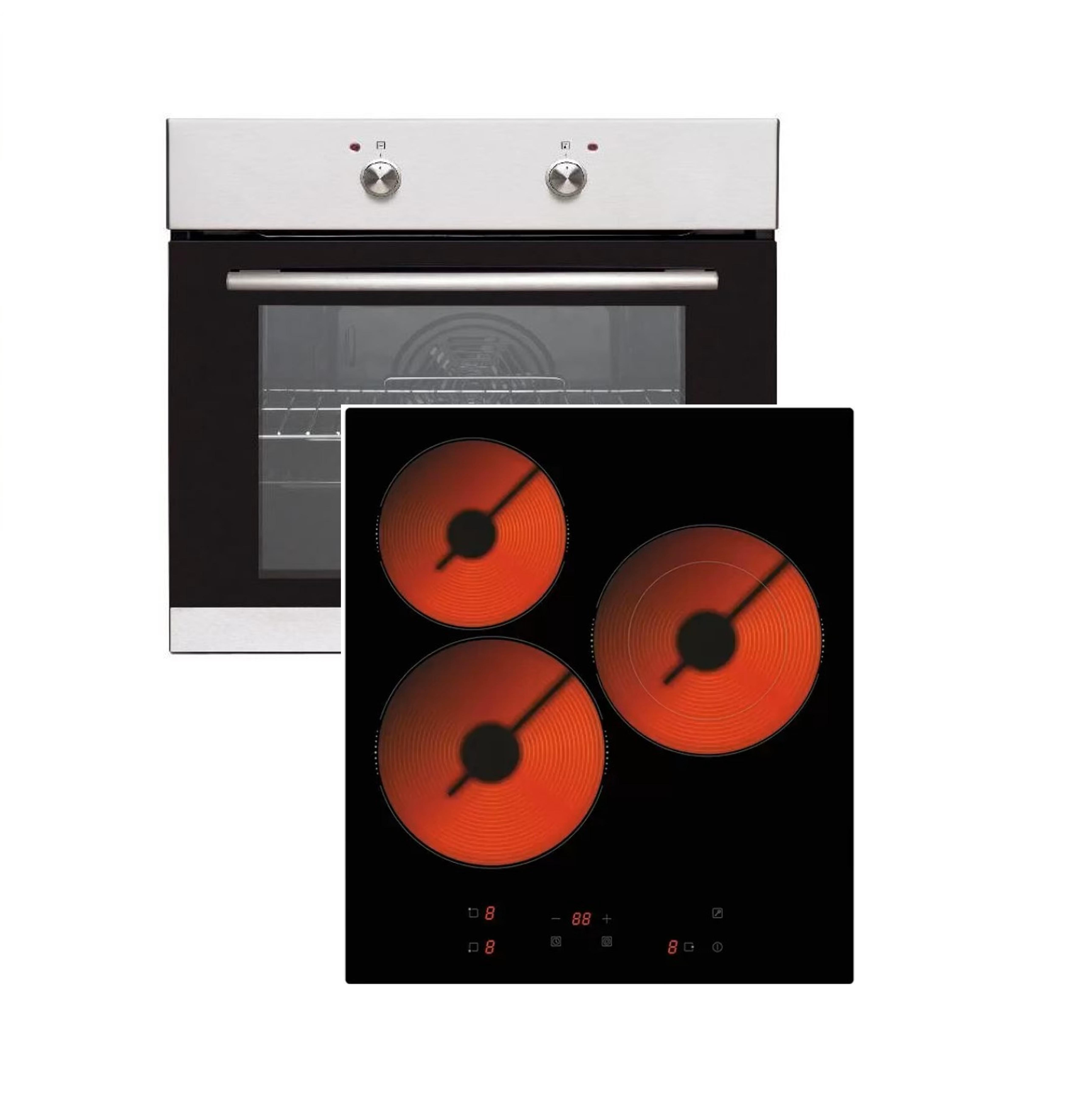Einbau-Herdsets Vestel VEB 15016-1 Einbau-Backofen + PKM KF3F Glaskeramikkochfeld Rahmenlos 45 cm 3 Kochzonen autark