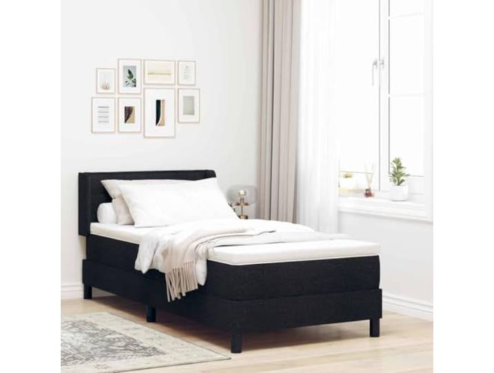 Modernes Polyester Design Schlankes Boxspringbett 200 x 90 cm Schwarz Boxspringbett mit Matratze Schwarz 200x90 cm Polyester Einzelbett mit verstellbarem Kopfteil Lattenrost Schlafzimmer