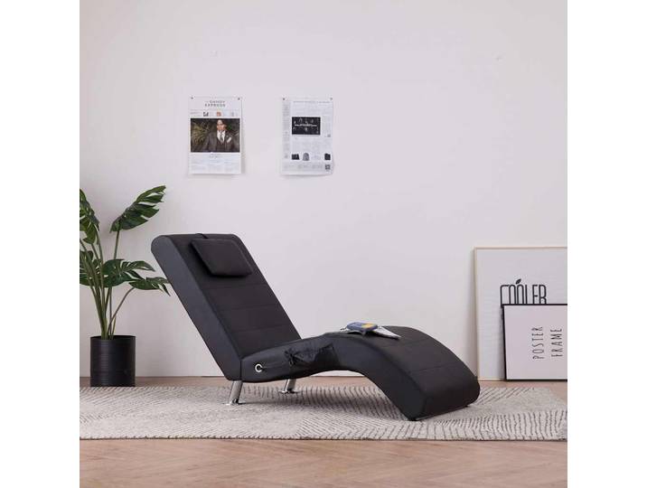 vidaXL Massage-Chaiselongue mit Kissen Schwarz Kunstleder