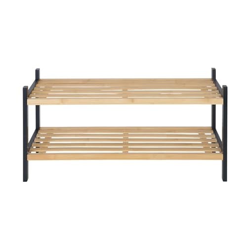 Relaxdays schoenenrek van bamboe, 2 laags, zwart/natuur