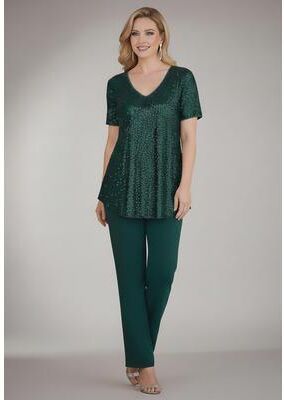 Plus Size Women's Extended Plus Size 2 Piece S/S Sequin Top and Pant Set by Roaman's in Emerald Green (Size 44 W)