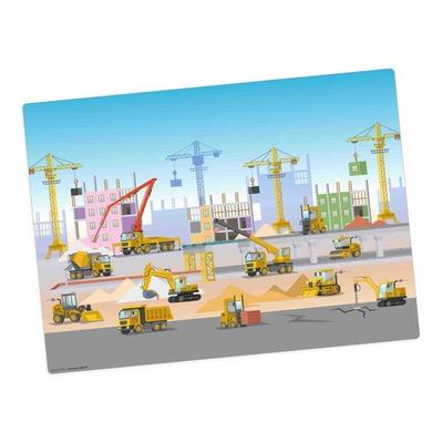 Tischsetmacher Tischset für Kinder Baustelle mit vielen Fahrzeugen Bagger und Kran, aus hochwertigem Vinyl , 44 x 32 cm