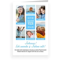 Kindergeburtstag Einladungskarten im Design "Bildergalerie in Blau" - Musterkarte
