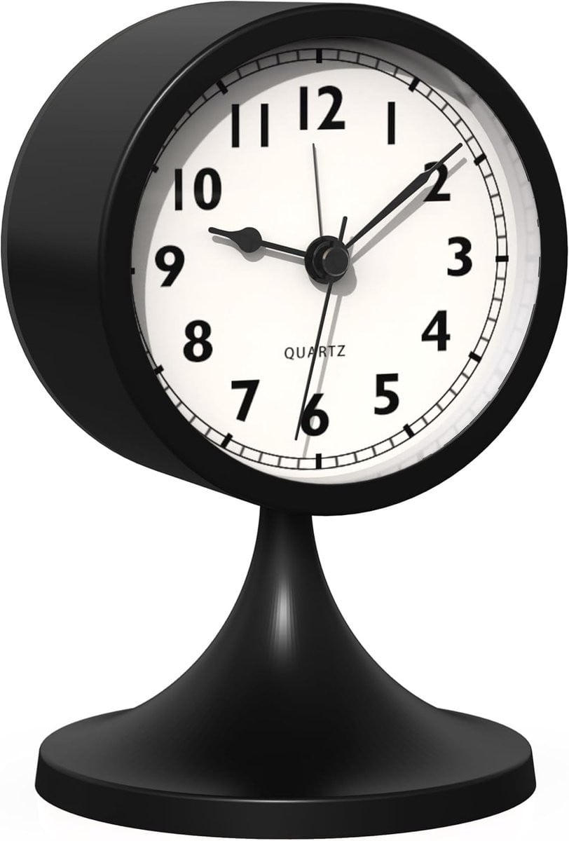 SnelShoppen Retro Analoge Alarmklok - Kleine Metalen Tafelklok met Licht in Vintage Stijl