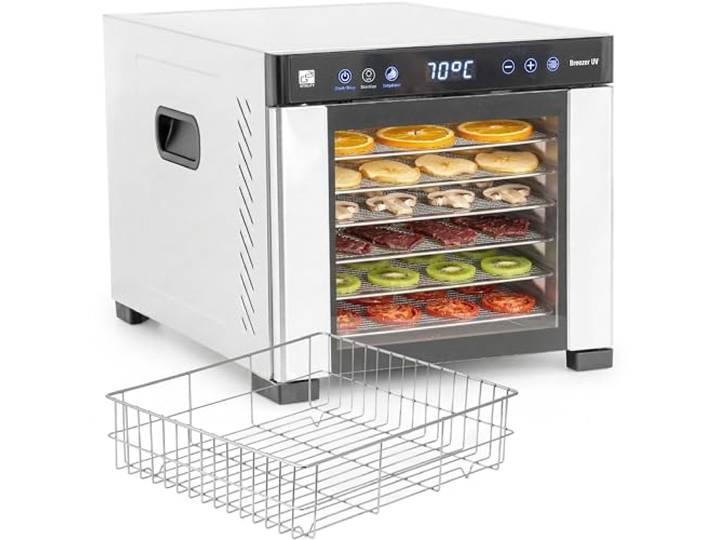 G21 Breezer UV Edelstahl Dörrgerät 6 Ebenen 6 Edelstahl-Gitter, UV-Filter, 0,6 m² Trockenfläche, 35–75 °C, 48h Timer, 650W