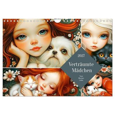 Verträumte Mädchen. Tiere, Blumen, Liebe. (Wandkalender 2027 DIN A4 quer), CALVENDO Monatskalender